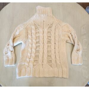 Zara Open Knit Cable Turtle Neck Cream Sweater SZ Medium